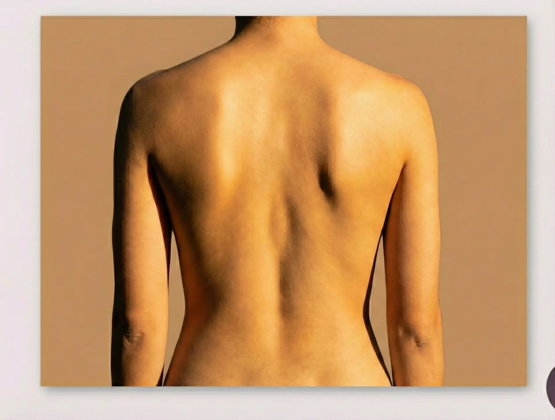 Study of a back in warm golden light against a caramel background